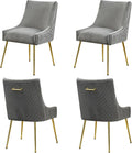 Velvet Dining Chairs Set of 4 Gold Legs,Upholstered Velvet Accent Chairs, Pleated Back Design & Gold Pull Handle, Mid Century Modern Chairs for Dining/Kitchen/Living Room,Light Grey