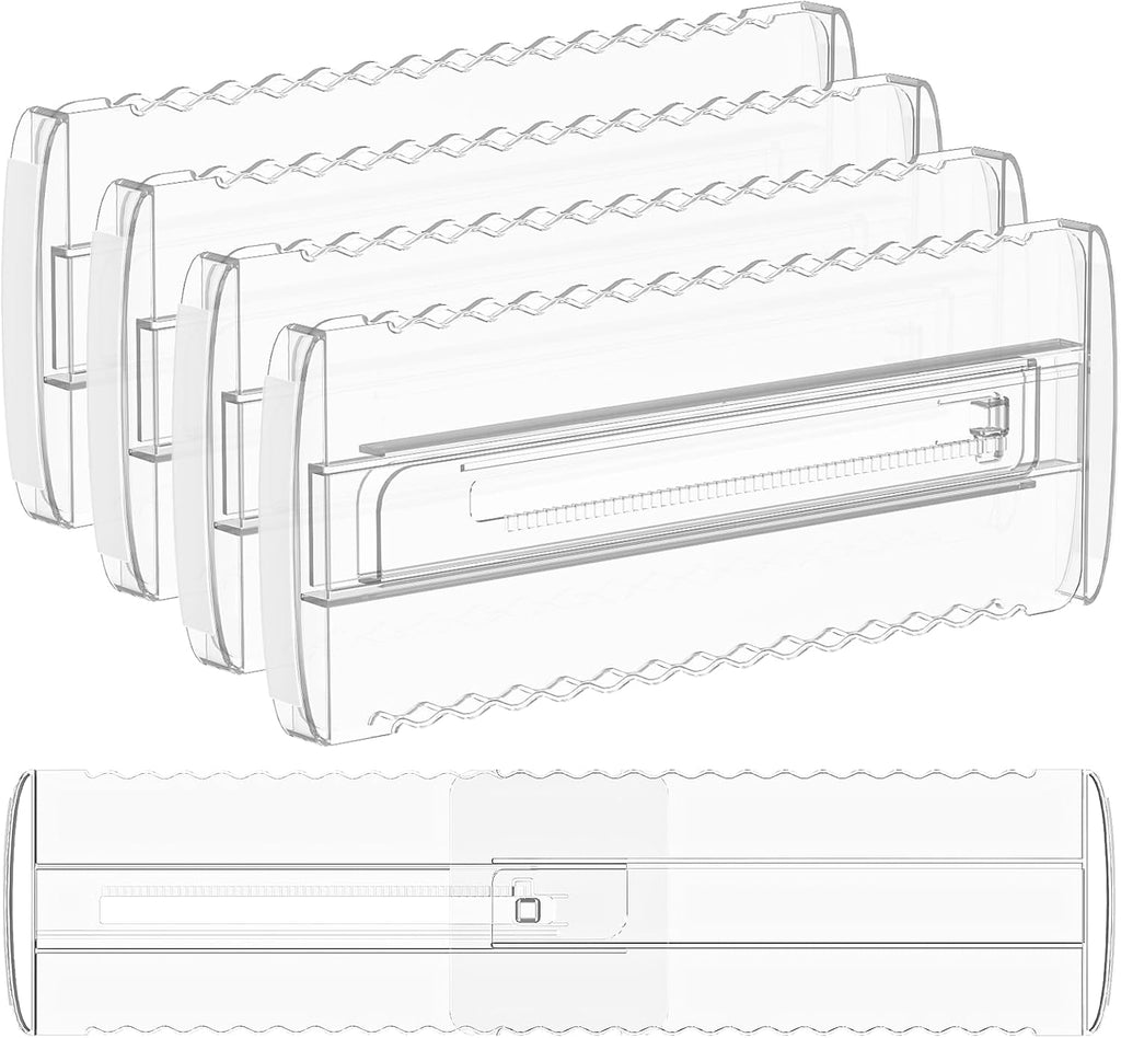 4 Pack 4" High Drawer Dividers for Clothes, 10.2"-16.5" Expandable Dresser Drawer Organizers, Adjustable Plastic Clear Drawer Separators for Kitchen, Baby Clothing, Socks, Underwear, Bedroom