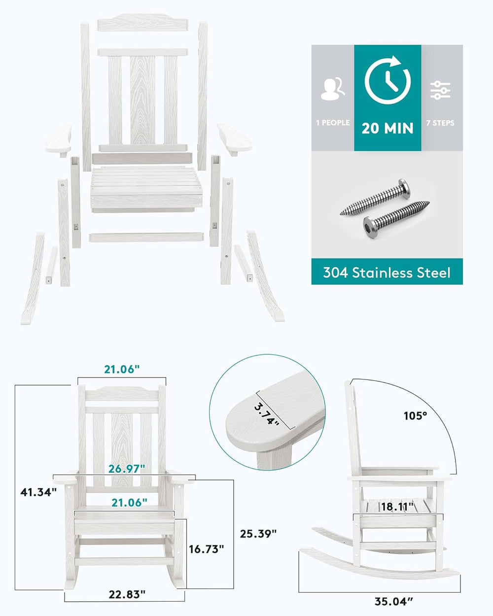 SERWALL Oversized Outdoor Rocking Chair Set of 2, HDPE Outdoor Rocking Chair ...