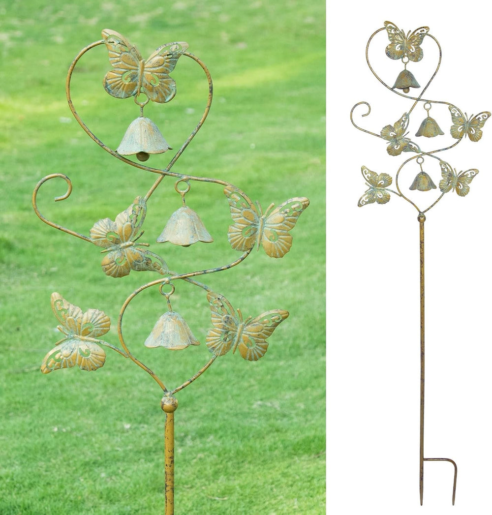 Butterflies Metal Garden Decor,Outdoor Decorative Garden Stakes with Bells