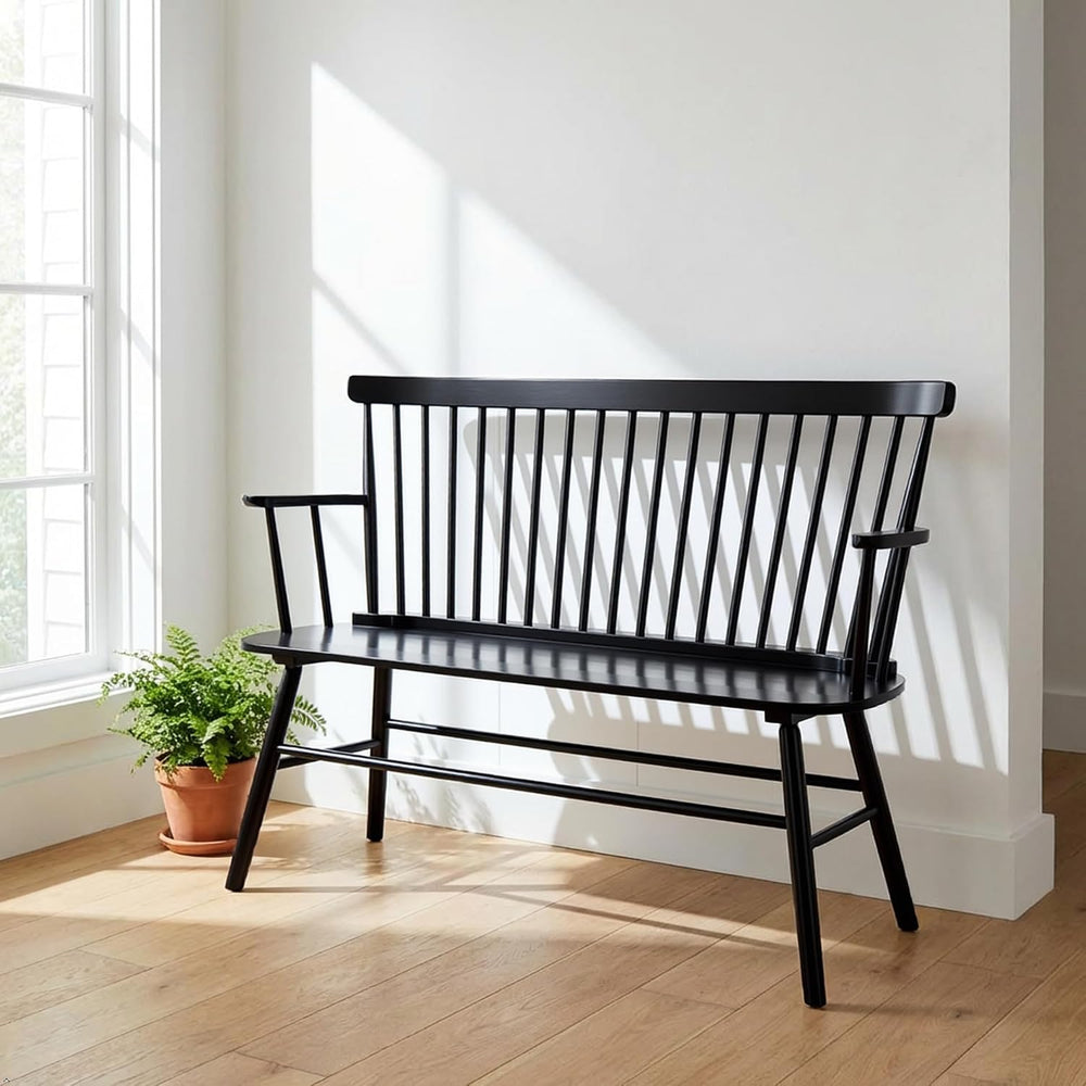 EpiBench Black Windsor Spindleback Bench with Arms, Manufactured Wood, 47.5&q...