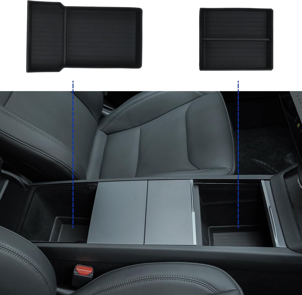 Center Console Organizer Control Lower Bottom Storage Box 4PC Compatible with 2024 2025 Tesla Model 3 Highland