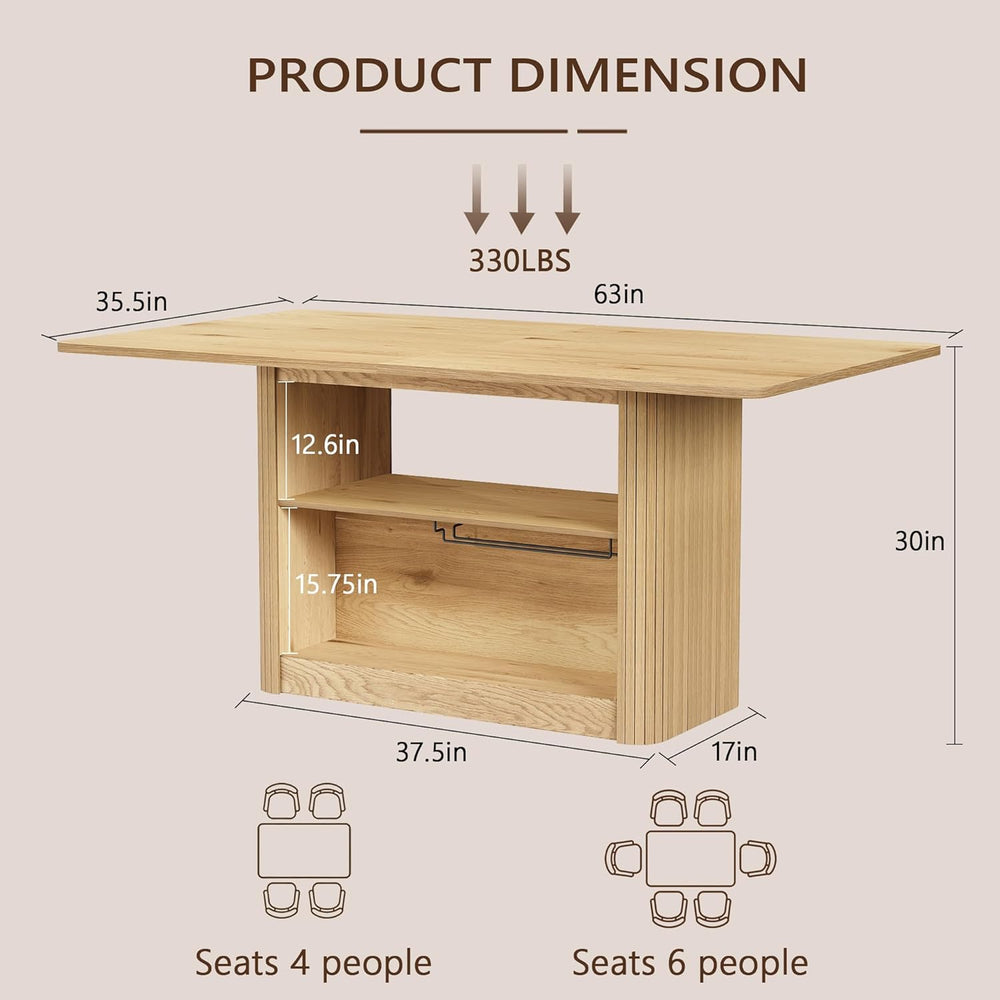 FUQARHY 63" Dining Table with Storage, Fluted Farmhouse Kitchen Table fo...