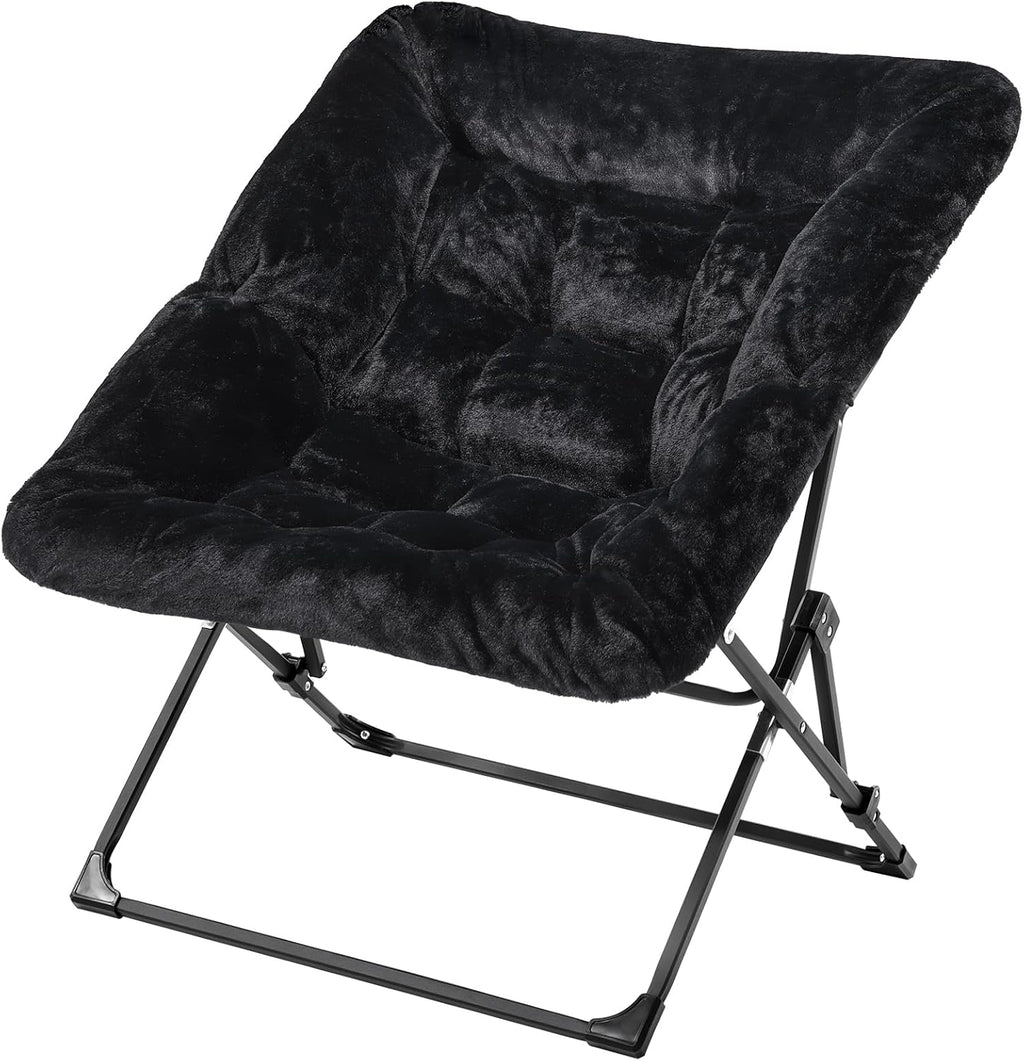 OAKHAM Comfy Chair for Adults, Soft Faux Fur Folding Lounge for Bedroom Living Room Dorm Rooms Flexible Reading Chair for Teens Kids, X-Large Foldable (Faux Fur-Black)