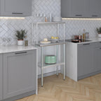 Stainless Steel Work Table with Wide Single Tier Overshelf | Metal Kitchen Prep Table & Shelving Combo (18" x 30" Work Table + 12" Overshelf)