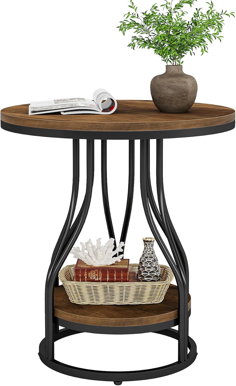 Tribesigns Round Side End Table 2-Tier End Tables Modern Bedside Table Small ...