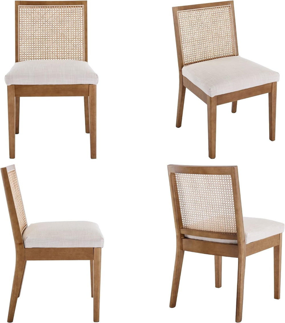 BESTANO Farmhouse Rattan Oka Wood Dining Chairs Set of 6 with Cane Back
