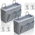 2pcs Middle Wall Hanging Organizer Bag, Linen Fabric Door Hanging Storage Basket with Pockets, Waterproof Bin for Kitchen, Bedroom, Office, RV Camper (Gray)