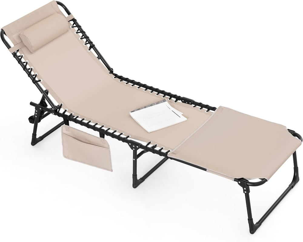 NUU GARDEN Outdoor Foldable Chaise Lounge Chairs, Tanning Chair with Face Hol...