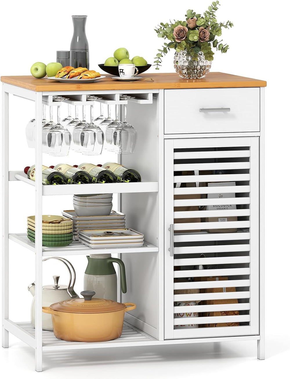 Giantex Kitchen Island with Storage Cabinet, Glass Holder, Wine Rack | 30&quo...