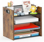 Wood Desk Organizer - 4-Tier Desktop File Organizer, Wooden Paper Organizer, Office Desk Organizer for Papers, Mail, Notebooks, Stationery