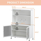 Rolling Kitchen Pantry Cabinet with 2 Glass Doors & Adjustable Shelves, Freestanding Metal Storage Credenza Organizer Utility Cupboard for Pantry, Kitchen, Bathroom,White