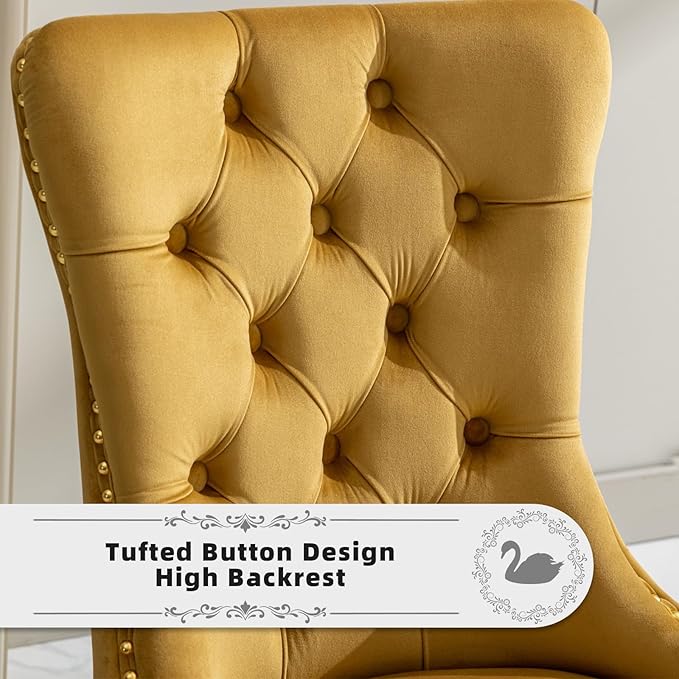 Velvet Upholstered Dining Chairs Set of 6, Modern Style Kitchen Side Chairs w...