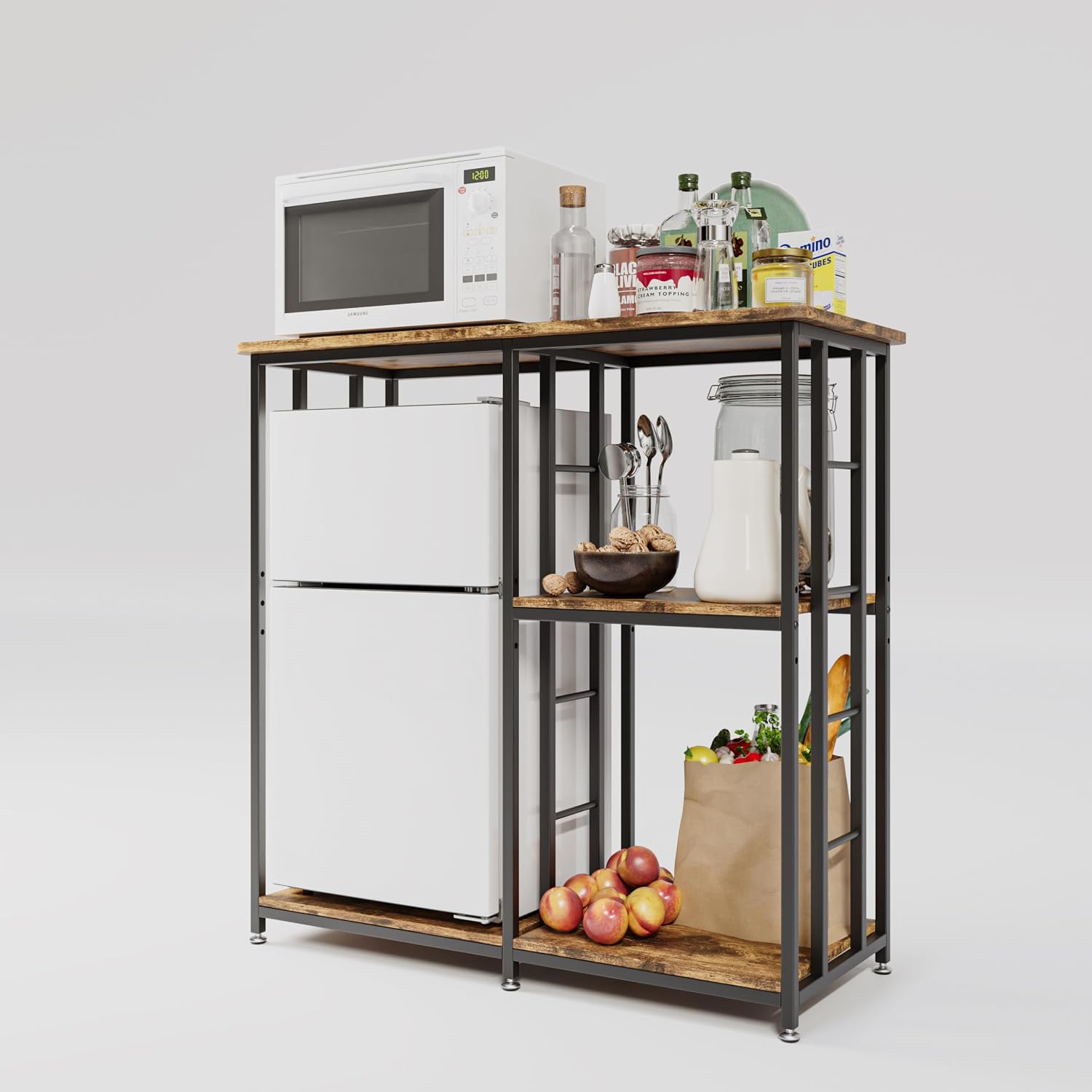 COCOLUCKY Mini Fridge Stand with Storage — 4-Tier Cabinet for Dorm, Kitchen & Office | Fits Under 19.7” Width Fridge,Coffee Bar, Microwave Stand & Bakers Rack Combo(Vintage Brown)