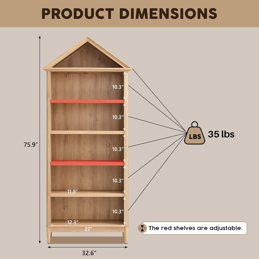 75.9" Tall Angled Arch Bookshelf, 5 Tiers Geometric Large Bookcase with ...