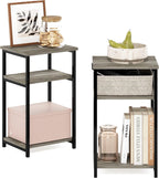 Furinno JUST 3-Tier Telephone Table Set of 2, Modern Metal Frame Side Table with Open Shelf, Night Stand, Bedside Table, Easy Assembly,for Living Room, Bedroom, Grey Oak