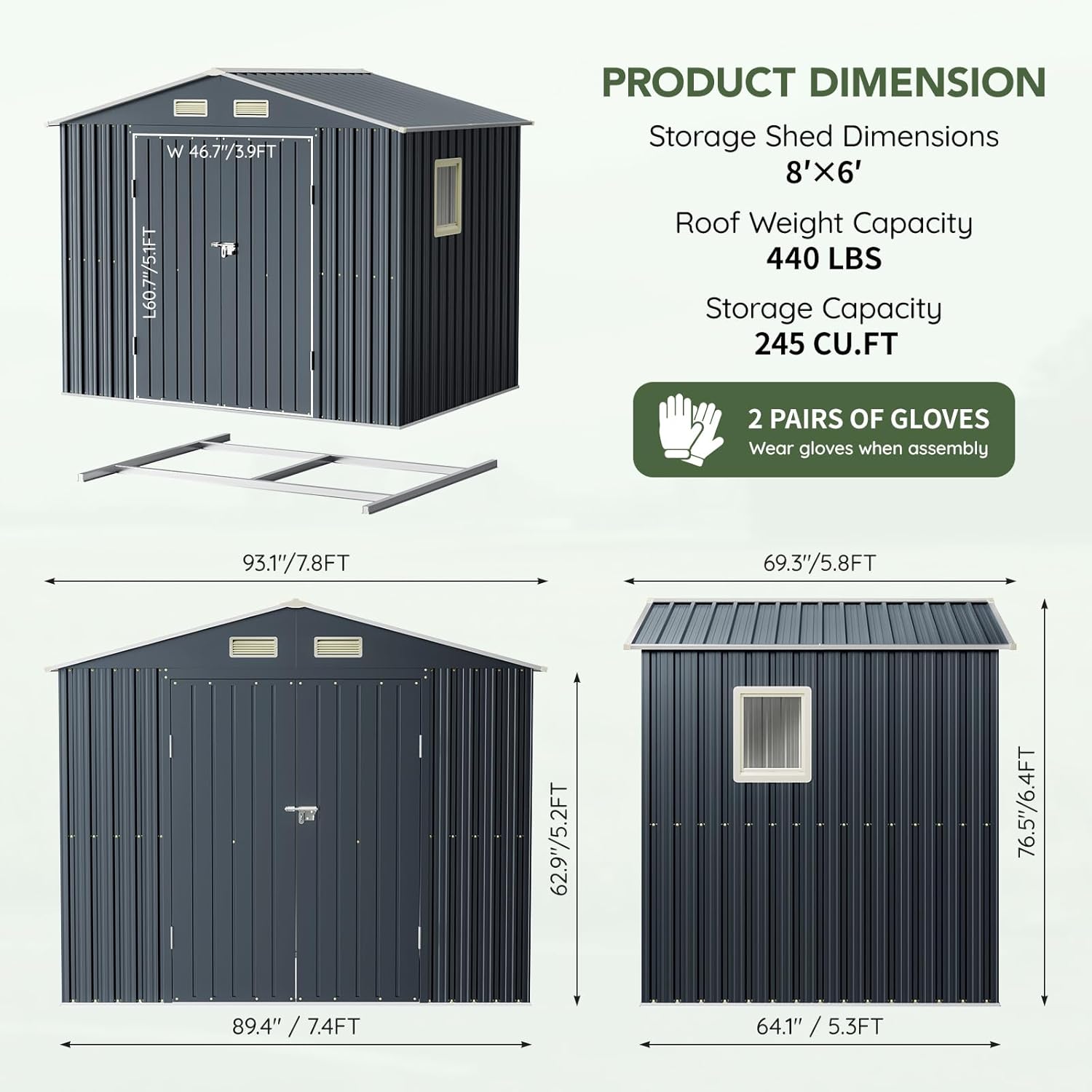 Breezz 6x4FT Metal Storage Shed with Floor Frame & Lockable Doors, Outdoor Steel Garden Shed with Clear Window, Weatherproof Tool Storage for Patio, Yard, and Backyard, Nightblue