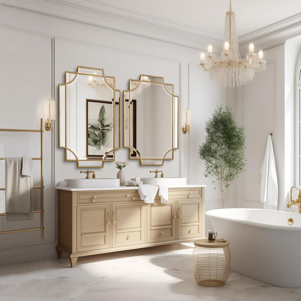 Gold Bathroom Mirror for Wall, 24"x36" Rectangle Vanity Mirror, Pol...