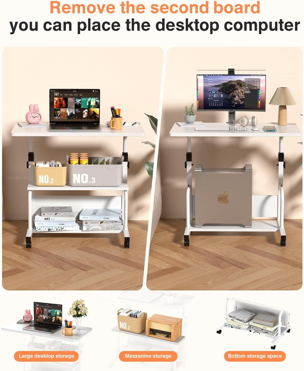 QZMDSM Portable Desk with Wheels Small Standing Desk on Wheels Adjustable Hei...