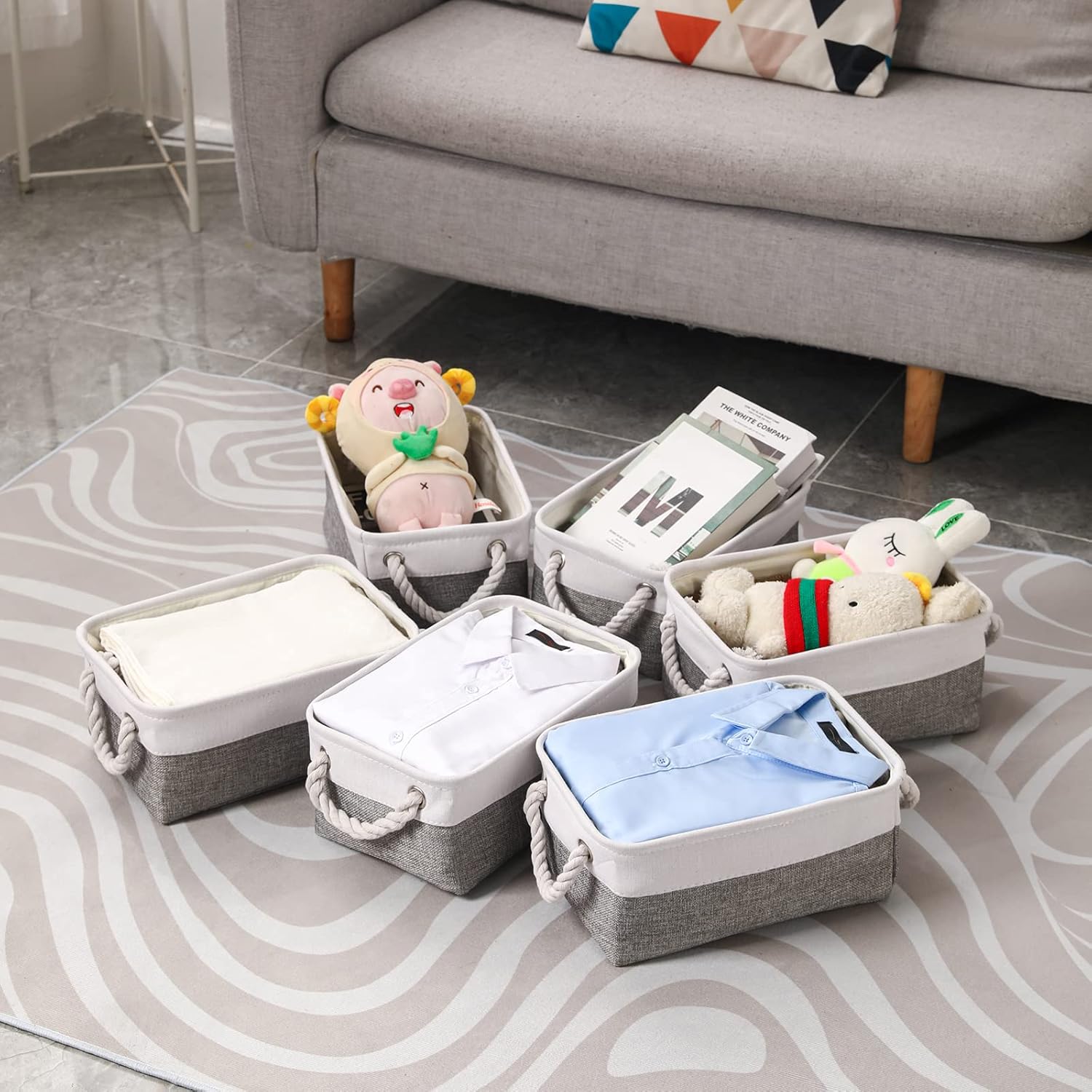 combocube 11.8 x 7.8 x 5.1 Inch Fabric Storage Bins for Shelves, Linen Storage Organizer Storage Basket with Ropes for Laundry, Home, Closet, Office, Clothes, Toys Organizer