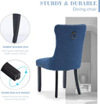 SoarFlash Linen Fabric Dining Chair Set of 2, Upholstered Tufted Dining Room Chair with Nailhead Trim and Solid Light Color Wood Leg for Kitchen (Blue)