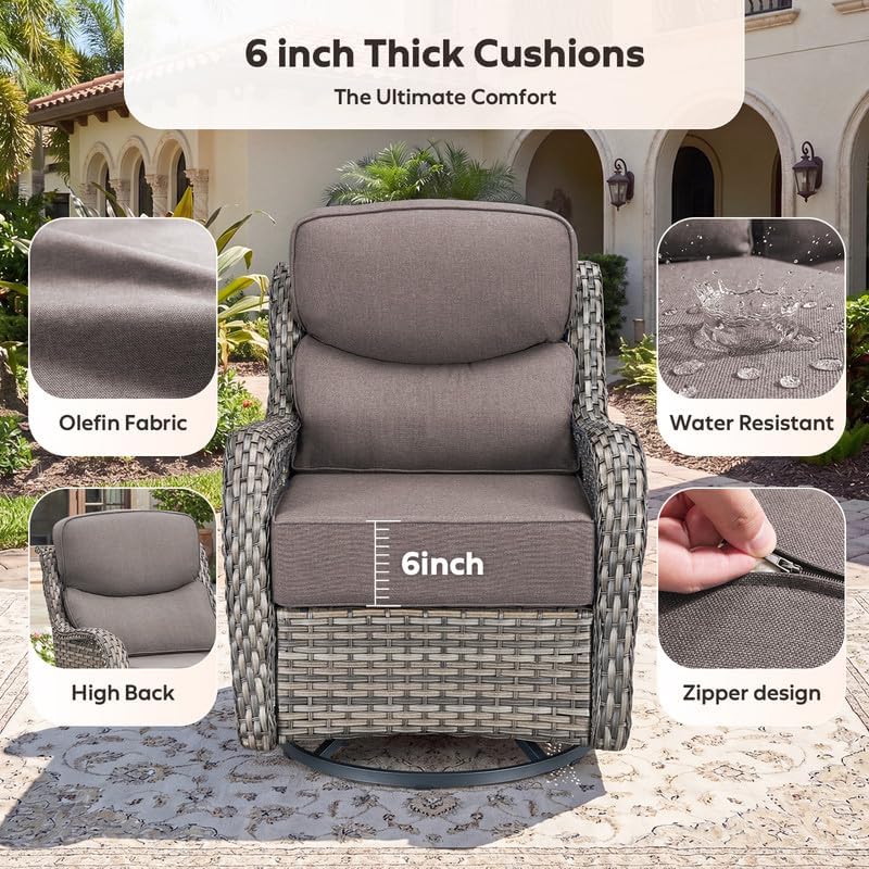 5 Piece Outdoor Wicker Patio Furniture Sets with Swivel High Back 6''...