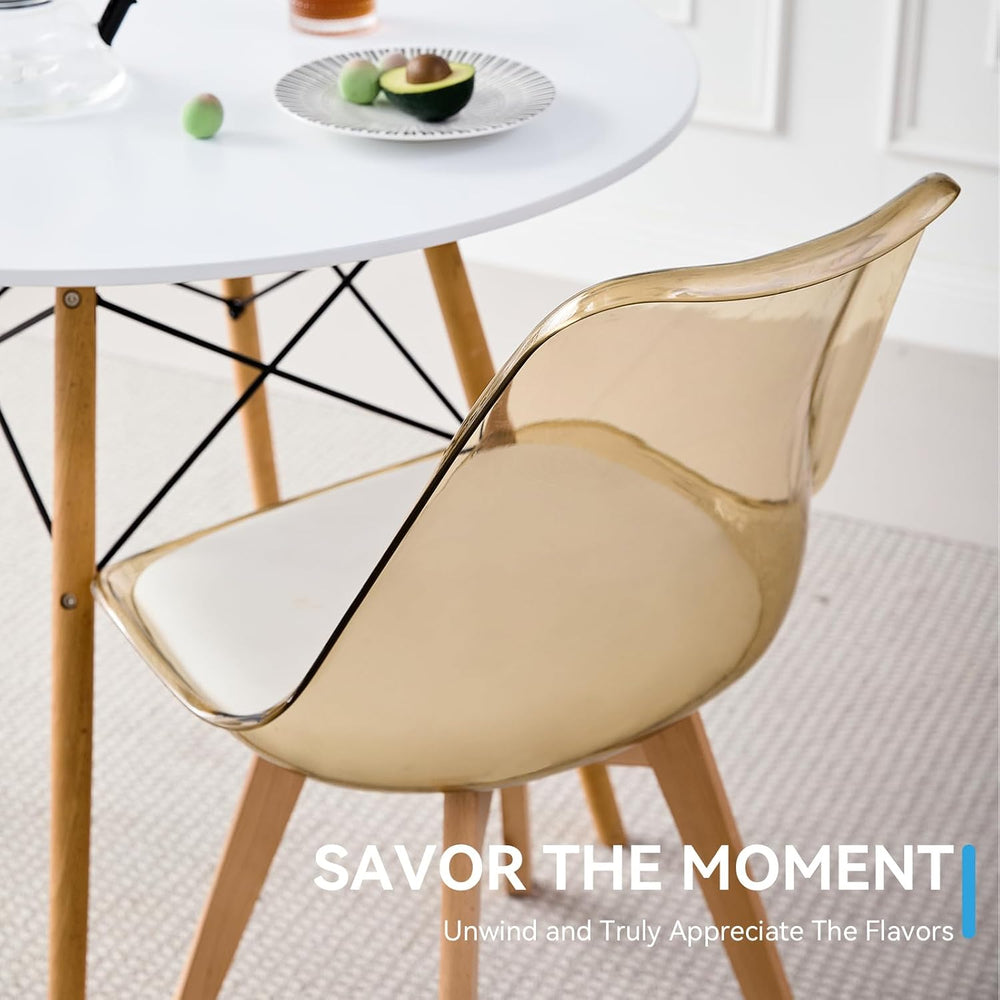 Dining Chairs Set of 4, Acrylic Mid Century Chairs, Light Brown | Clear Acryl...