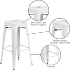 Flash Furniture Lily 4 Pack Commercial Grade 30" High Backless White Metal Indoor-Outdoor Barstool with Square Seat