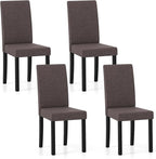 Giantex Upholstered Dining Chair Set of 4, Mid Century Modern Fabric Kitchen Chairs with Rubber Wood Legs, Thick Padded Seat, High Back, Side Armless Chairs for Living Dining Room (Brown)