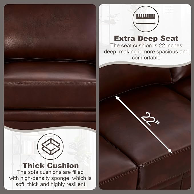 3 Piece Faux Leather Sofa Set,Mid Century Modern Couch and Loveseat Sets with...