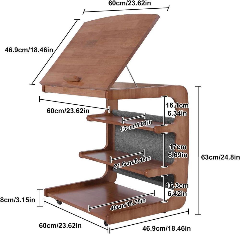 C-Shaped End Table with 2 Lockable Wheels 4-Tier Small Side Table with Storag...
