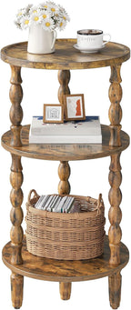 HOOBRO Round Side Table for Small Space, 3-Tier Small Round End Table with Rubberwood Leg, Accent Bedside Table, Circle Nightstand, Living Room, Bedroom, Sofa Couch, Rustic Brown FG218BZ01
