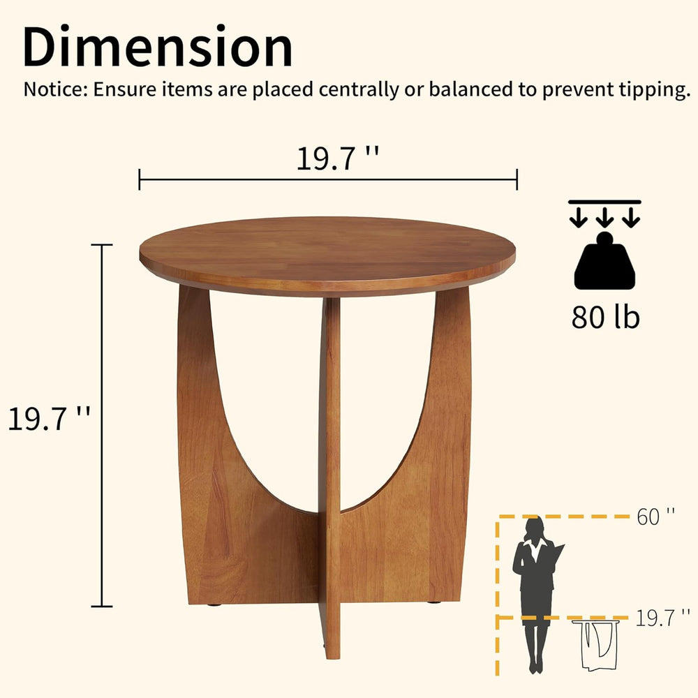 Round End Table, Solid Rubberwood Small Coffee Tables for Living Room, Mid Ce...