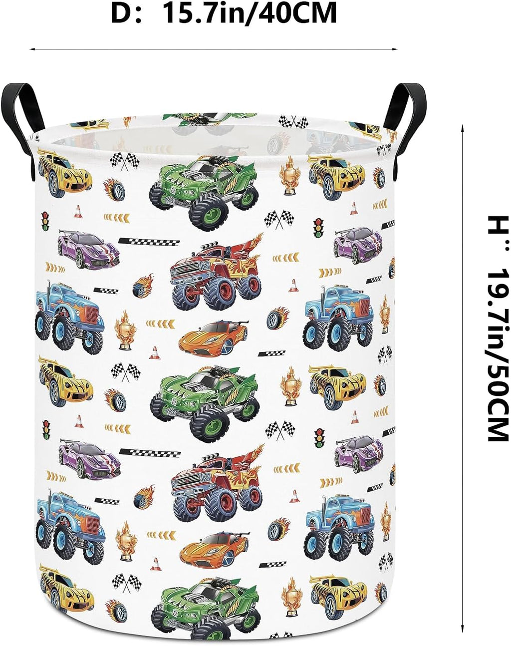 Monster Truck Laundry Hamper Storage Basket | Foldable with Waterproof PE Coating Organizer Bin for Kids Boys and Girls,Office,Bedroom,Clothes