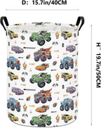 Monster Truck Laundry Hamper Storage Basket | Foldable with Waterproof PE Coating Organizer Bin for Kids Boys and Girls,Office,Bedroom,Clothes