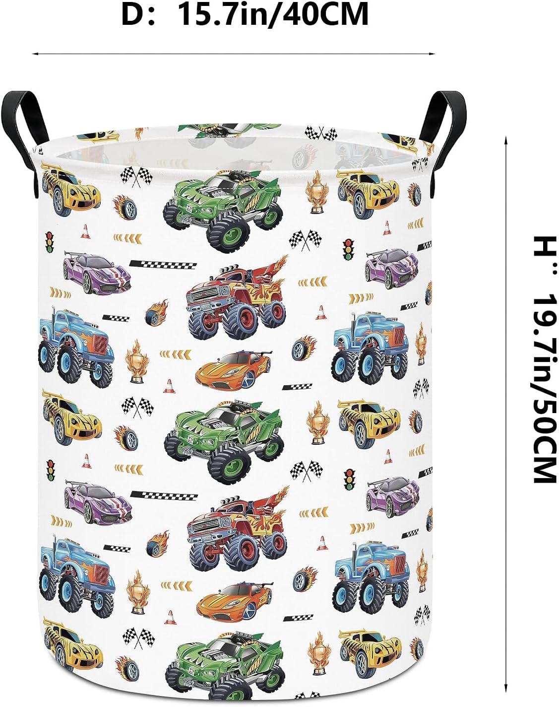 Monster Truck Laundry Hamper Storage Basket | Foldable with Waterproof PE Coating Organizer Bin for Kids Boys and Girls,Office,Bedroom,Clothes