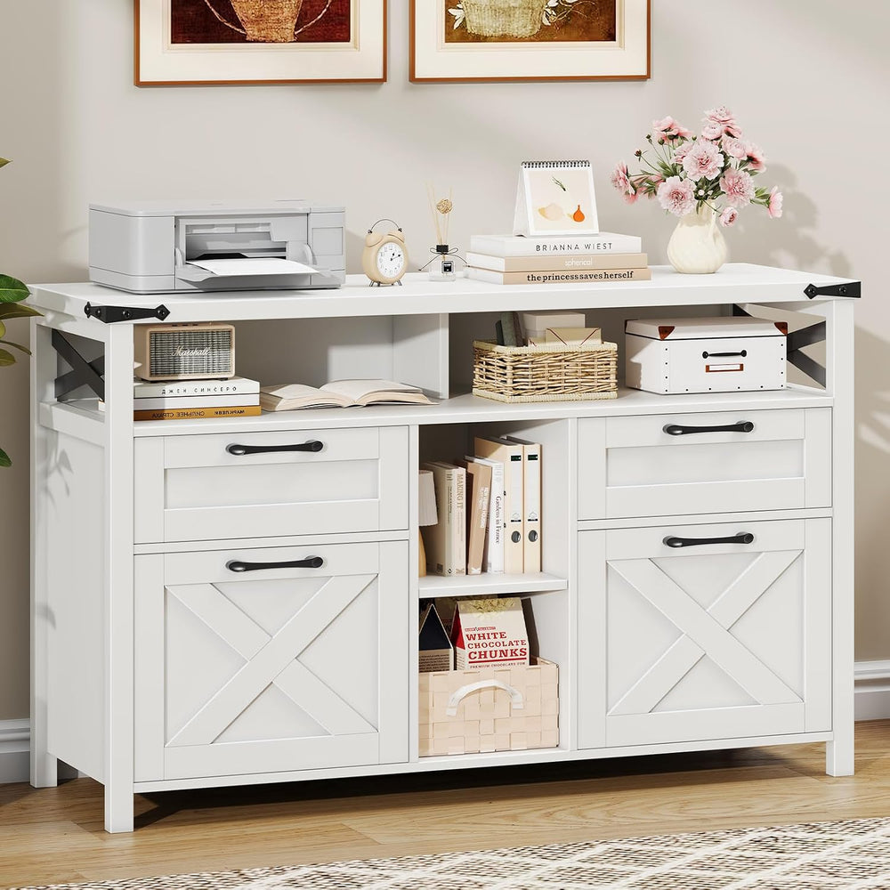 Halitaa File Cabinet with Open Storage Shelf for Home Office, White | Farmhou...