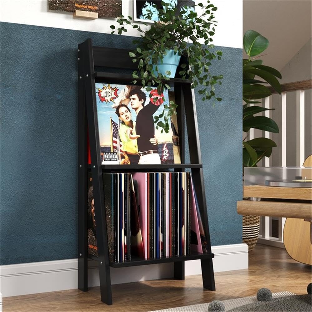 Jela-USA Solid Pine Wood 3 Shelf Ladder Bookshelf, Black