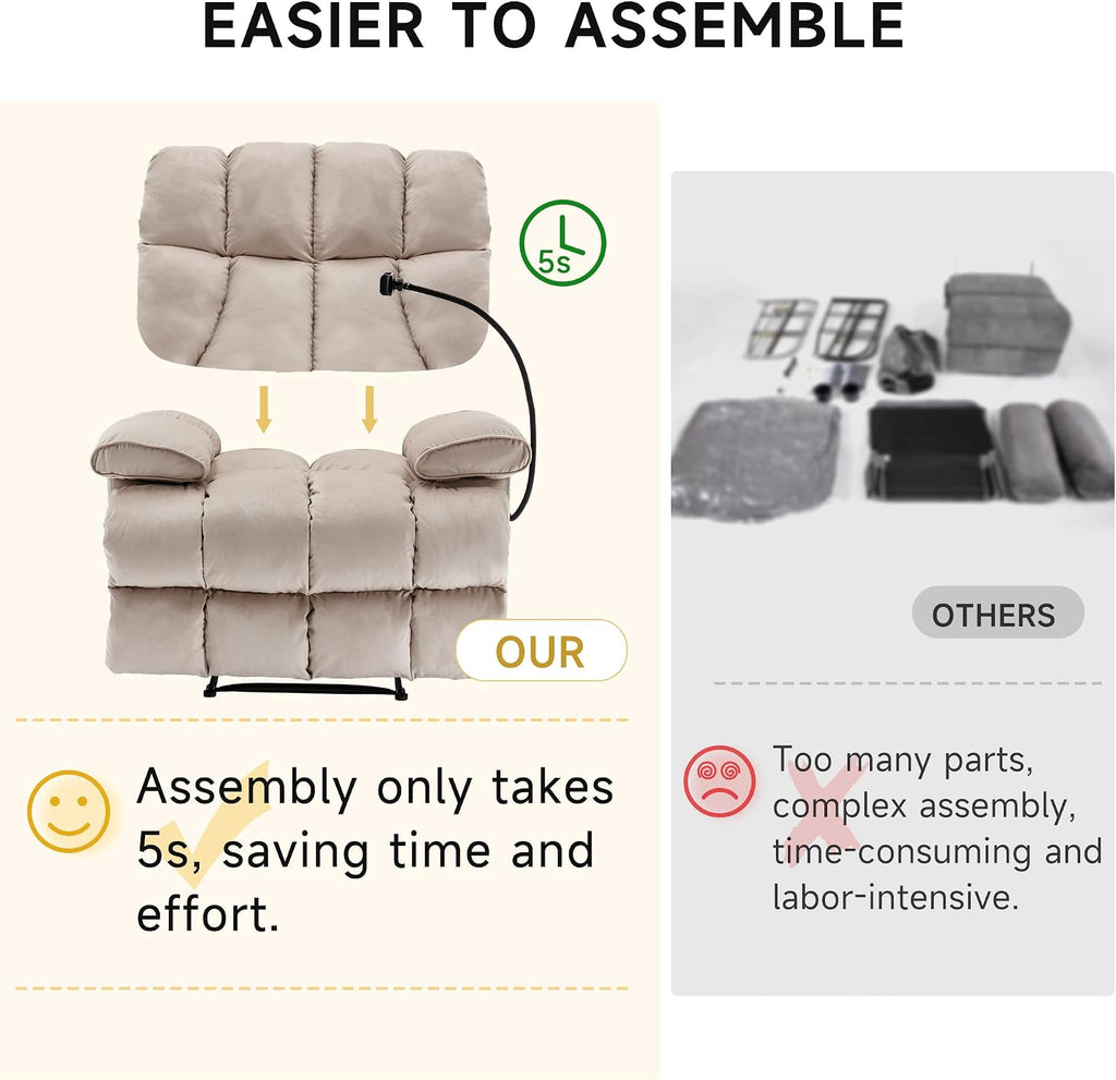 Oversized Recliner Chair, Big Mans Recliner Chairs for Adults 400lbs, Wide Recliners for Tall Man, Large Recliner Chair for Living Room(Cream)