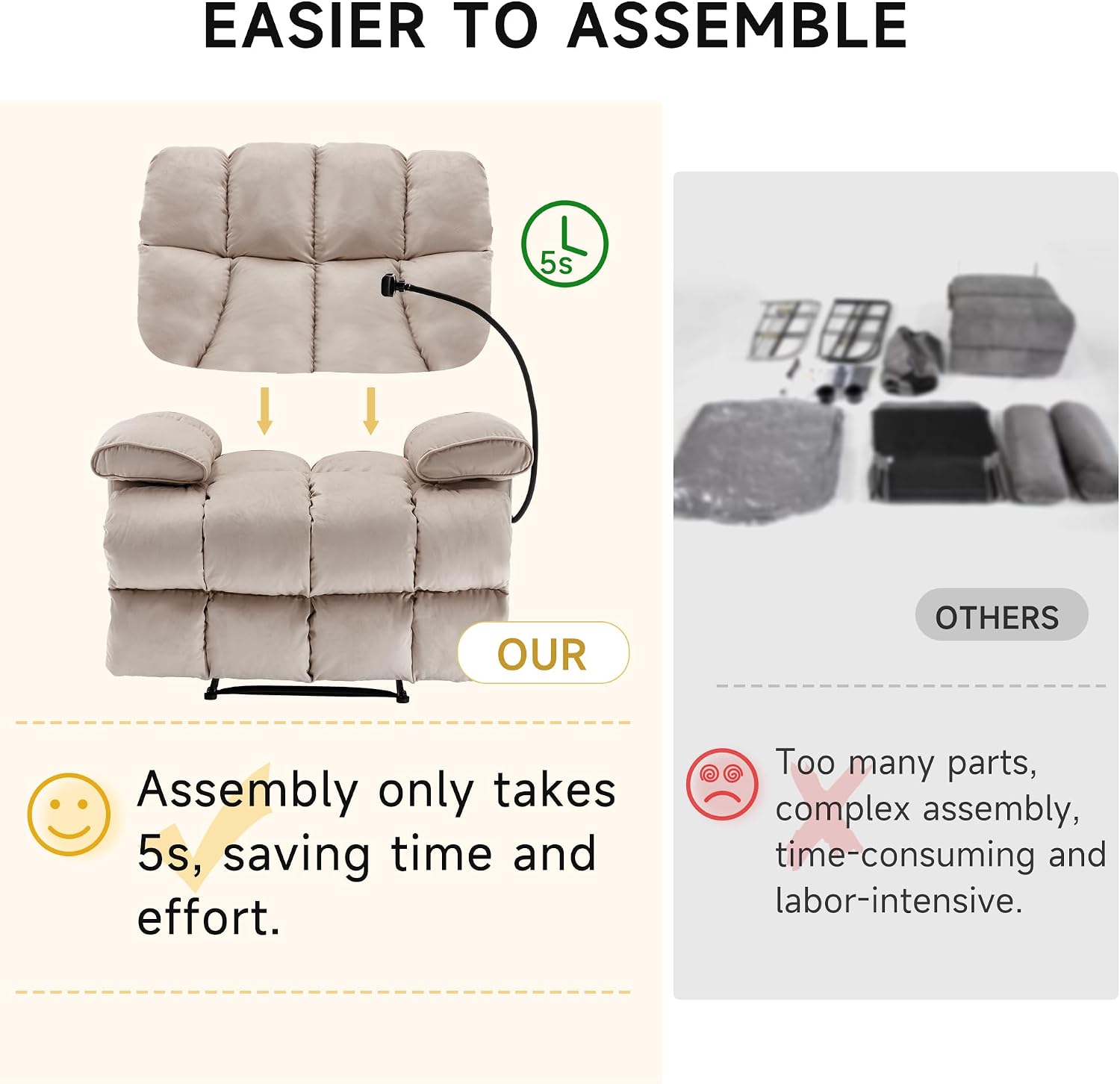Oversized Recliner Chair, Big Mans Recliner Chairs for Adults 400lbs, Wide Recliners for Tall Man, Large Recliner Chair for Living Room(Cream)
