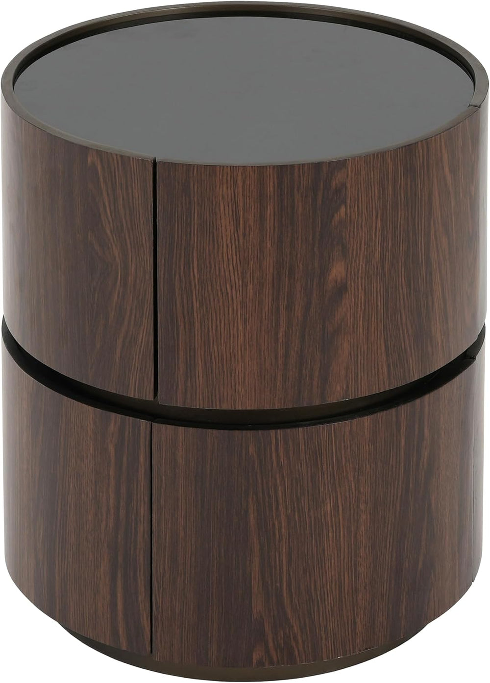 Italian High-End MDF Double-Layer Storage Round Side Table - Brown & Blac...