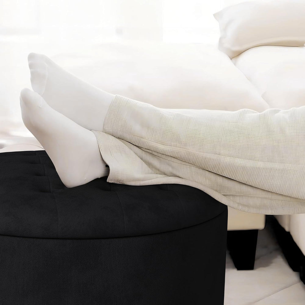 30 Inch Round Storage Ottoman,Modern Tufted Ottomans,Circular Coffee Table wi...