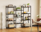 Casaottima Triple 4 Tier Bookshelf, Large Bookcase with 11 Open Display Shelves, Modern Industrial Book Shelves Book Case for Bedroom, Wide Standing Shelving Unit for Living Room Home Office, Black