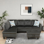 L-Shaped Sectional Sofa with Ottoman, Right-Facing Modern Microfiber Couch for Living Room, Bedroom, Office, Espresso