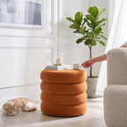 Compact Round Ottoman with Storage, Small Velvet Vanity Stool for Dorm, Modern Tufted Circle Ottoman with Removable Lid for Entryway and Lounge, Orange