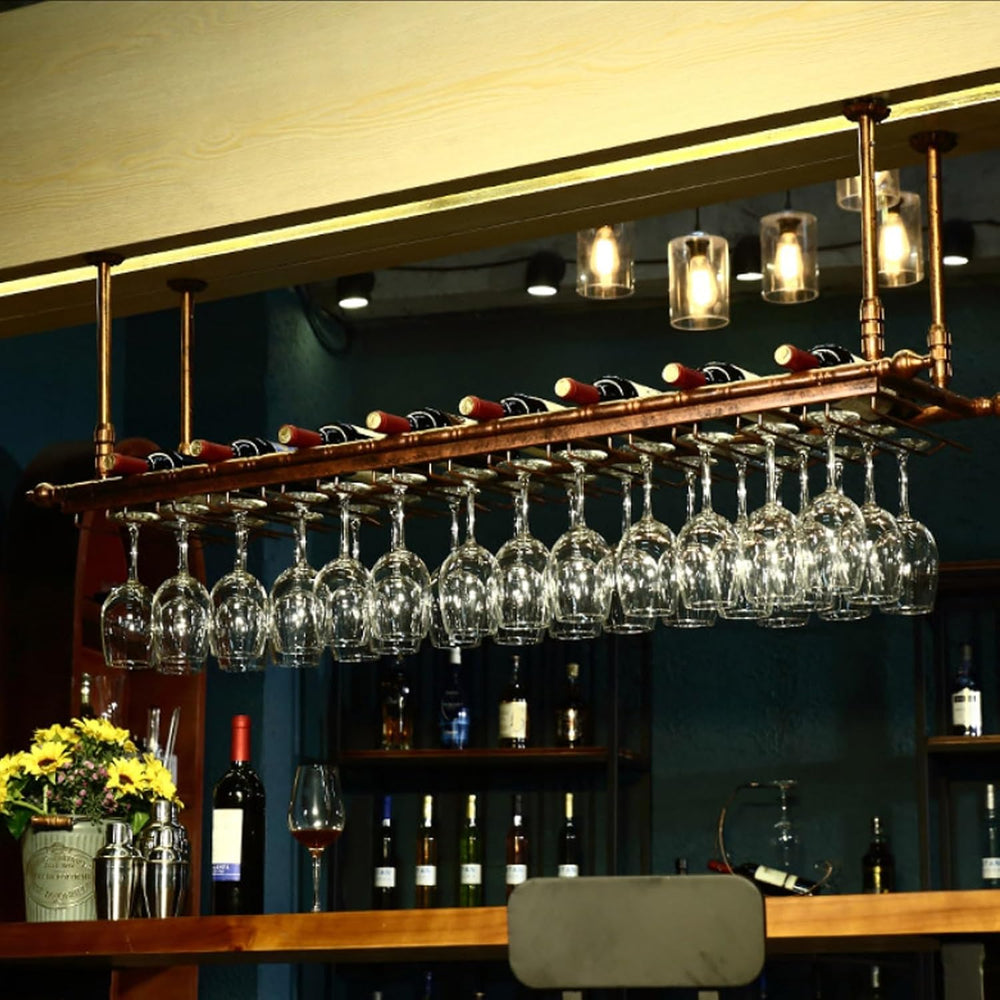 Ceiling Wine Rack Hanging,Metal Adjustable Shelf Cafe Racks, Stemware Glass H...