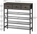5-Tier Shoe Rack with 3 Drawers, Metal Shoe Organizer for 20 Pairs with Storage Shelves and Wooden Top, for Entryway, Hallway, Foyer, Closet, Charcoal and Black SS35BC