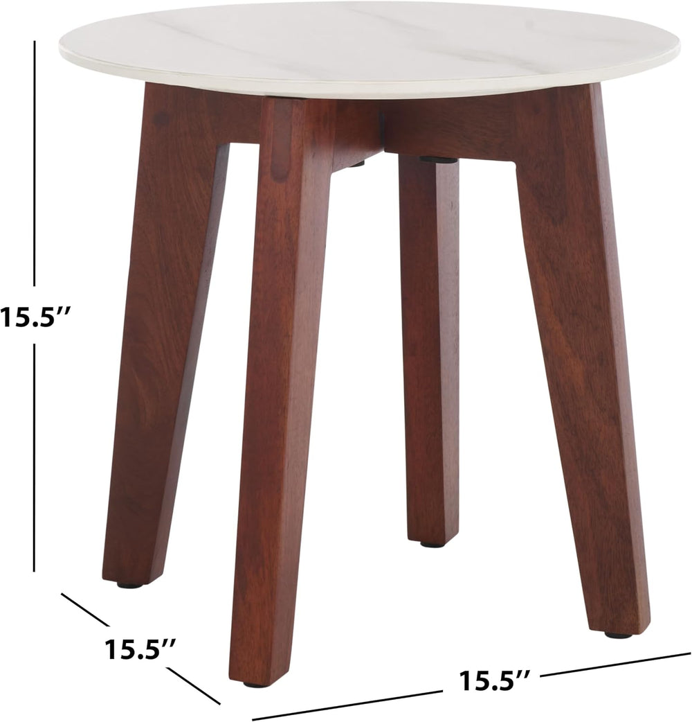 SAFAVIEH Home Collection - Helley Accent Table, White Ceramic Faux Marble Rou...