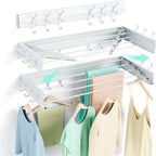 BAKON Wall Mounted Drying Rack, Indoor Outdoor Foldable Wall Mounted Clothes Drying Rack, Concealed Wall Drying Rack - Space Saving for Storage and Drying Clothes, 6 Hooks, 5 Poles (31.5"【Upgrade】)