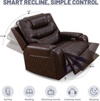 PU Leather Power Wall Hugger Chair Double Reclining Sectional Sofa 3-Seater Loveseat Couch with Reversible Coffee Table, Wireless Chargers, USB Port and Ambient LED Light for Living Room RV Theater